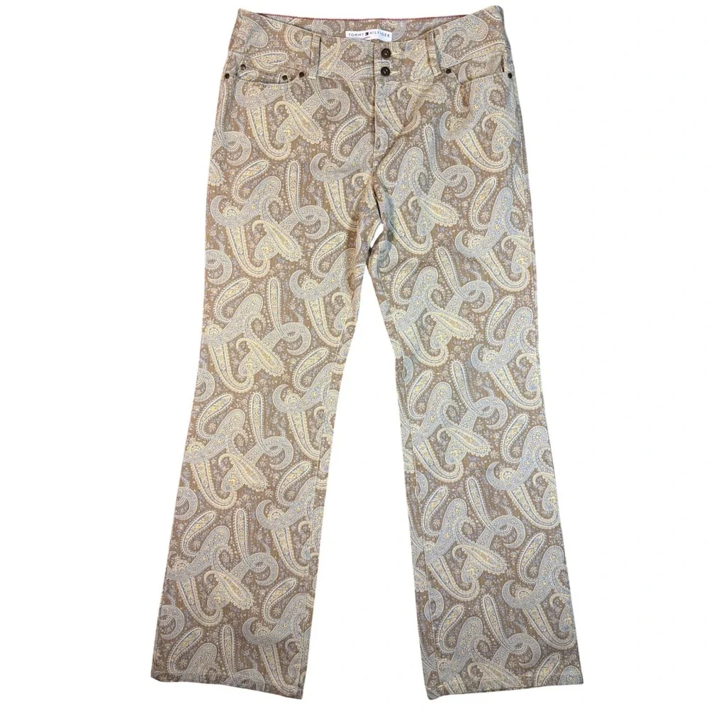 Tommy‎ Hilfiger Jeans Womens Tan Paisley Corduroy Bootcut Pants Size 12 34x31